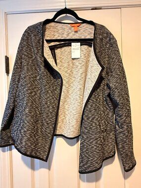 NWT Joe Fresh 1X Marled Open Front Jacket Cardigan Black Gray